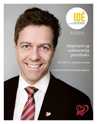 Faksimile av forsiden av Ide. Bilde av Knut Arild Hareide med teksten "imponert og takknemlig partileder"