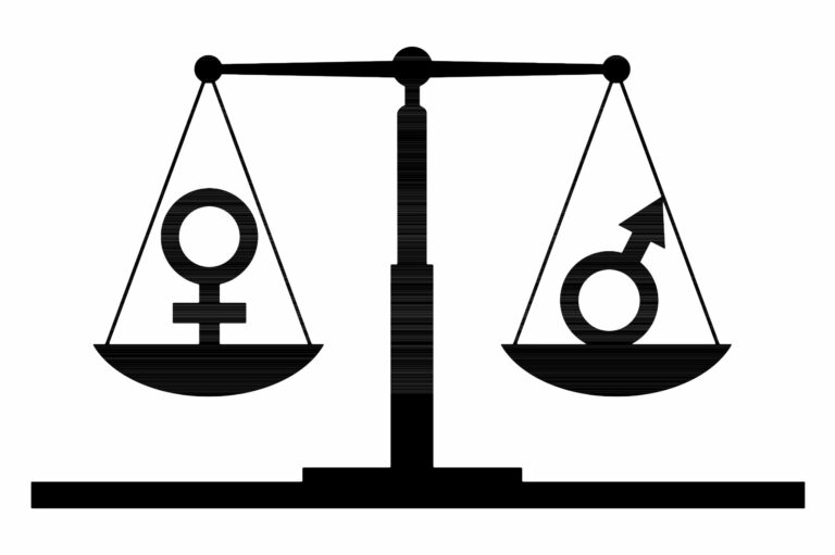 Illustrasjonsfoto av to jevnbyrdige vektskåler hvor den ene vektskålen har et kvinne-symbol og den andre ett manns-symbol