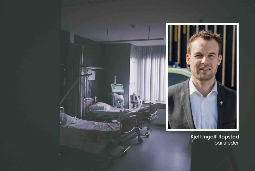 Bilde av sykehussenger med innfelt bilde av Kjell Ingolf Ropstad