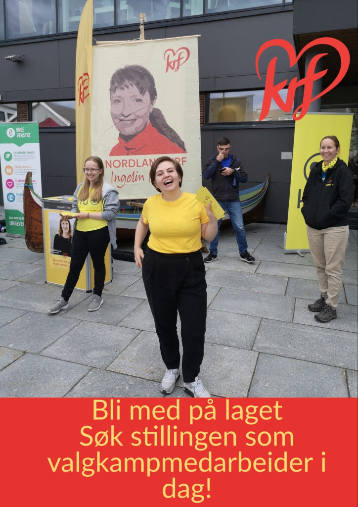 Bilde fra valgkampen 2019 med beskrivende tekst som oppfordrer til å søke stillingen som valgkampmedarbeider.