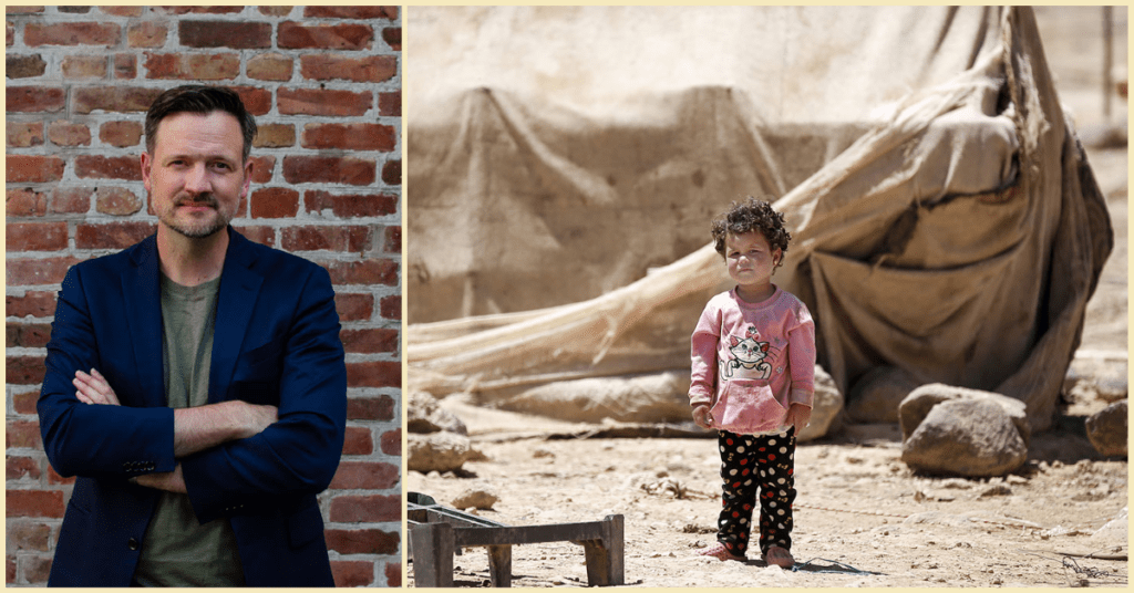 Collage av Dag Inge Ulstein og jente i syrisk flyktningleir